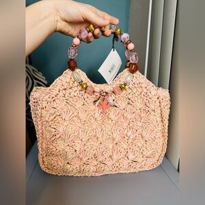 Cappelli Goleta - Womens Crocheted Straw Coral Straw Satchel Handbag Sea Decor
